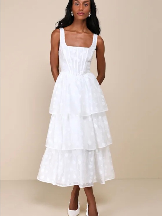 Lulus Dresses & Skirts - Lulu's White Tiered Midi Dress with Square Neck